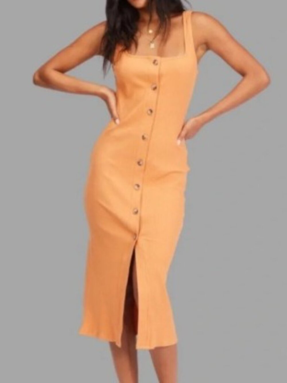 Billabong Orange Maxi Dress with Button Detail